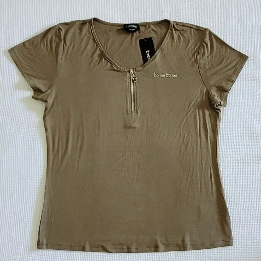 bebe Martini🍸Olive🫒 Top with Zipper Detail - NWT